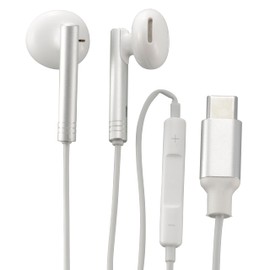 Ohm Electric AudioComm SMT-HA04-W 01-7319 Type-C Stereo Earphones, 4.7 ft (1.2 m), In-Ear Type, White, Wired with Volume Controller