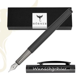 Hörner Levio High-Quality Fountain Pen with Engraving, Ink in Black, Premium Gift Box, Luxury Design, Elegant Nib "Made in Germany", Attractive Pen for Men and Women, Made of Metal