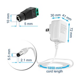 HQRP 12V 1A Power Adapter Supply with 5.5/2.1 mm Female Barrel Connector for LED Strip Light, Low Voltage Devices, Wall Mounted 100-240V, White, ETL Listed