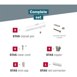 STAS Cliprail Pro Picture Hanging System Set - Black- Covers 9.84 ft of Wall Space - Heavy Duty Picture Rail & Art Hanging Gallery Kit Without Nails - for Home or Museum (Includes 4 Hooks & Cords)