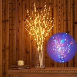 Hairui Lighted Birch Branches Battery Operated with 8 Functions 100 Multi Color and Warm White Lights, Pre Lit Twig Branches for Thanksgiving Christmas Party Decoration