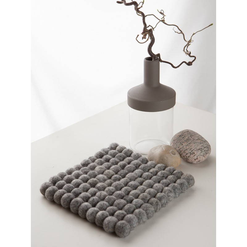 myfelt Carl Felt Ball Square Trivet, Virgin wool, grey, 20