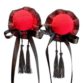 China Bun, Bun Cover, Chinese Clothes, Hair Ornament, Cotton Padded, Bun Hair Pin, Ribbon, Chinese Lolita Hair Clip, Halloween, Cultural Festivals, Events, China Cosplay, Accessory (Red)