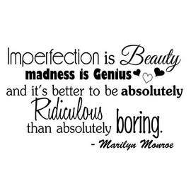 Imperfection is Beauty Madness is Genius 23 x 14 Vinyl Wall Quote Decal Sticker Monroe Hepburn Religious Corinthians Wall Art Decor Motivational Inspirational Decorative Lettering