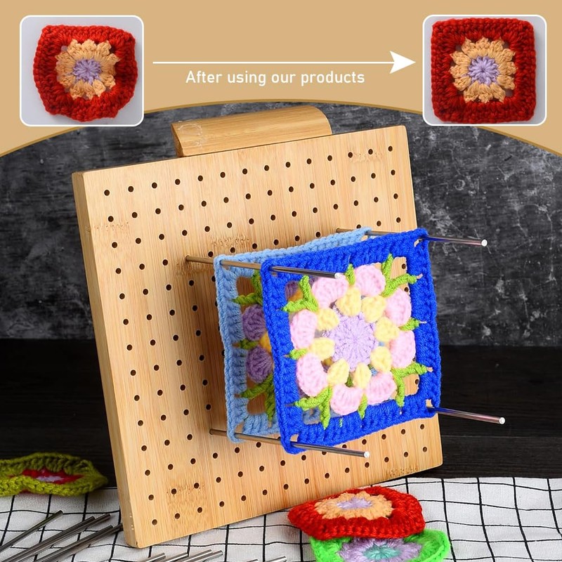 Wooden Crochet Blocking Board,Blocking Mats for Knitting with 15 Stainless