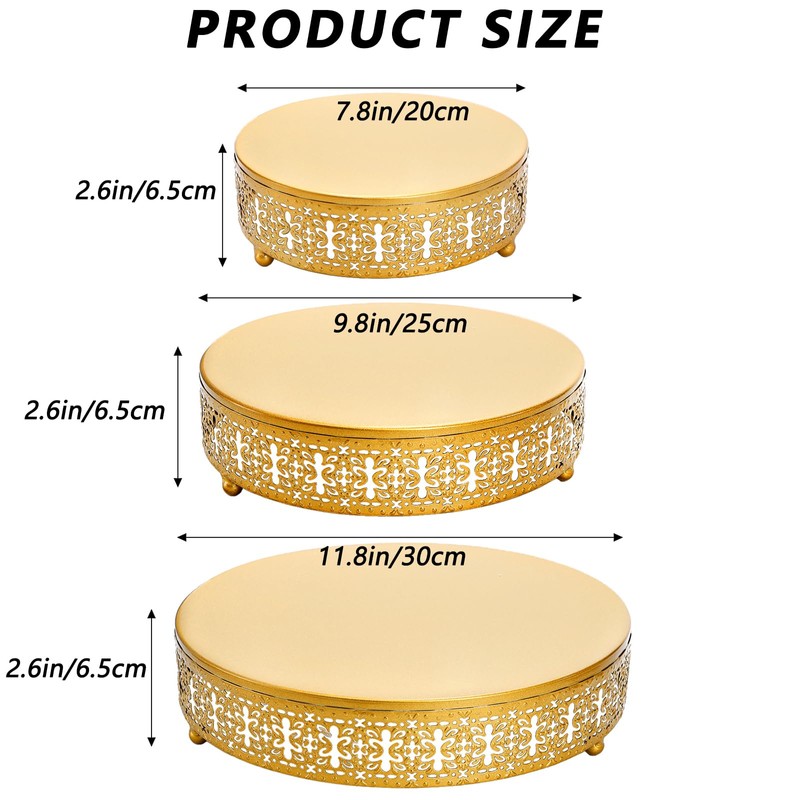 Youeon 3 Pack Metal Gold Cake Stand, 12/10/8 Inch Round