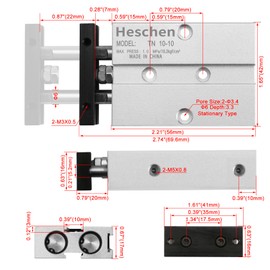 Heschen Double Acting Pneumatic Air Cylinder TN10-10 Bore 10mm Stroke 10mm Double Rod Aluminum with Magnet for Automatic Equipment