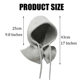 MIUP00 Windproof Warm Hooded Scarf Hat,Balaclava Women Winter Hats,Ladies Autumn andWinter Knitted hat Pullover,Grey