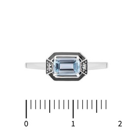 Esse Marcasite Sterling Silver Blue Topaz and Marcasite Art Deco Solitaire Ring (M)