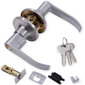 Aupuruu Door Knob with Key Lever Handle Door Lever for Bathroom, Toilet, Entrance, Indoor Residential Use, Indoor Replacement Lever Handle with Key (Silver)