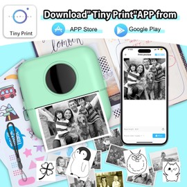 HuiJuKeJi Mini Printer, Pocket Printer, Mini Photo Printer for Smartphone, Sticker Printer, Thermal Photo Printer for Journal, Travel Logo, Notes, Journal, List, Memo (Green)