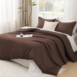 Litanika Brown Comforter Set Full Size, 3 Pieces Lightweight Solid Bedding Comforter Set, All Season Fluffy Bed Set (79x90In Comforter & 2 Pillowcases)