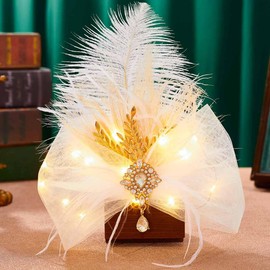 JONKY Feather Hair Clip Glow Flapper Party Headpiece Light Up Hair Accessories for Women