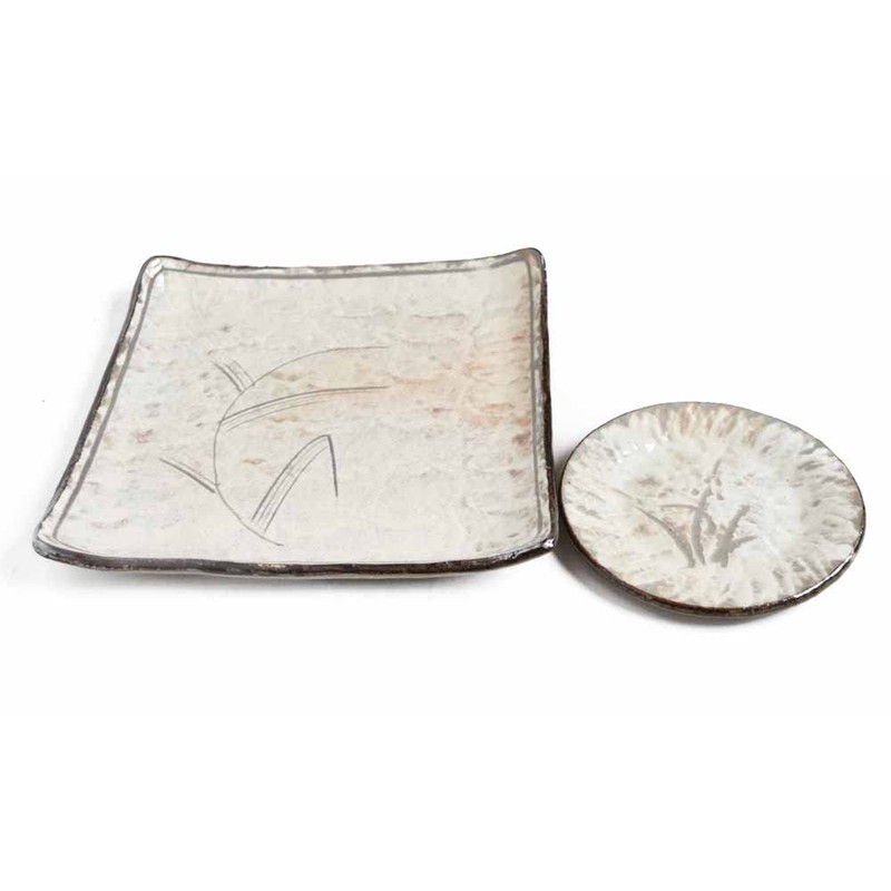 [Muneyama Kiln] Honhonokuhiki Bamboo Carving Square Platter, 9.8 inches (25