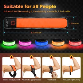LED Armband for Running, Rechargeable Running Lights for Runners, 1 Pack Glow in The Dark LED Wristband for Sports Events, Reflective Gear Light Up Armbands for Night Safety (Orange)