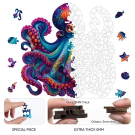 Octopus Wooden Puzzles for Adults 200pcs,Unique Shape Ocean Wood Jigsaw Puzzles for Adults and Kids,Irregular Challenging and Fun Creative Gift,11.1x11.2in