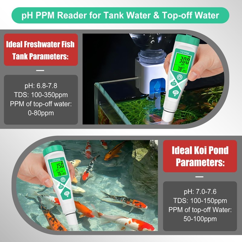 YINMIK 2025 pH Salt Tester, Digital Aquarium Salinity Meter, Simultaneous
