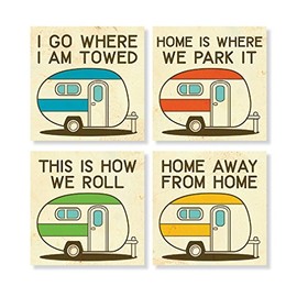 Carson Home Accents Set of 4 Square Stoneware House Coasters, Camper Multi