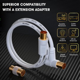 RELIAGINT TV Aerial Cable 0.5m – Pure Copper TV Coaxial Cable with Dual Shielding for Strong Signal – Straight or Right-Angle – Female-to-Female Adaptor Included – Fire-Resistant Aerial Connectors
