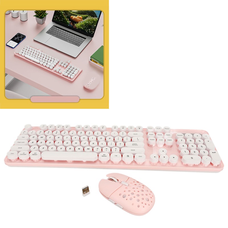 Wireless Keyboard and Mouse Combo Pure Color Retro 2.4G Wireless