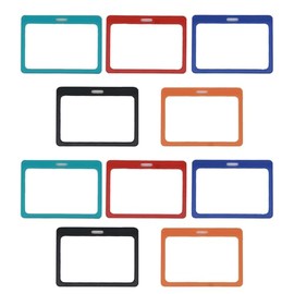 10PCS Id Card Holder,Name Badge Holders,Horizontal Badge Holder,Hard Plastic Id Card Case Protector Pouch,Double Sided Badge Holder Horizontal for School Office(Five Colors)