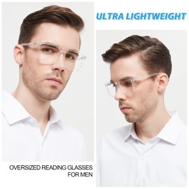 OCCI CHIARI Clear Reading Glasses Men 2.75 Large Square Readers 1.0 1.25 1.5 1.75 2.0 2.25 2.5 2.75 3.0 3.5 (Transparent, 2.75)