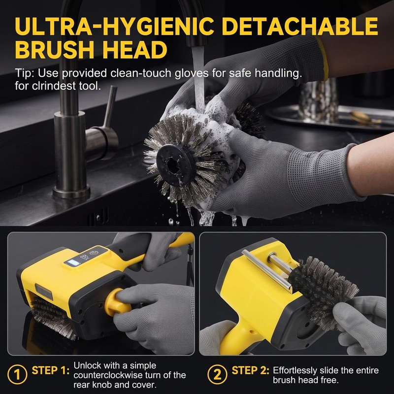 Electric Grill Brush - Cordless Rechargeable Electric Grill Cleaner with