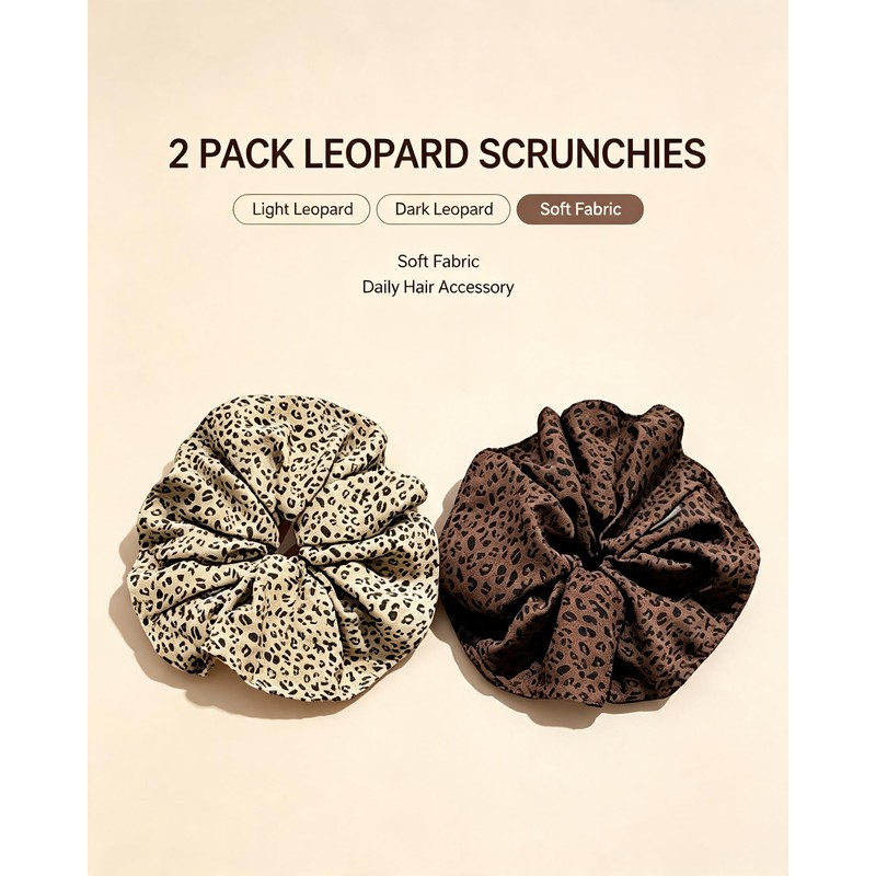 2 Pack Oversized Satin Scrunchies for Women, Jumbo Leopard Print