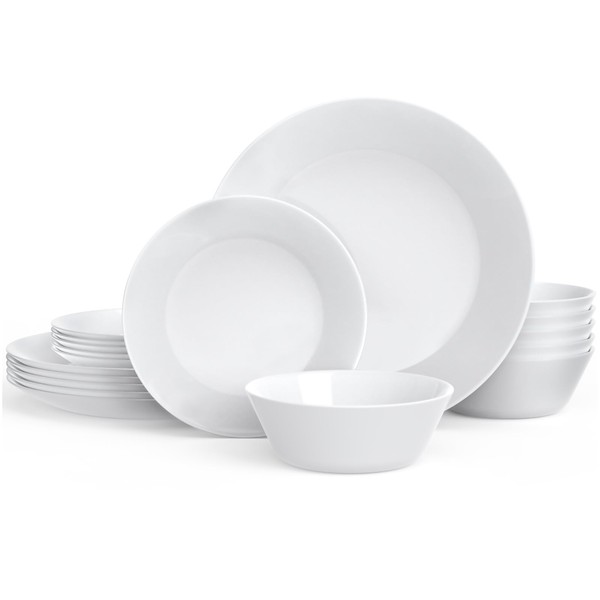 Dinnerware Set 18-piece Opal Dishes Sets Service for 6 Plates Bowls 6" Break and Crack Resistant Dish Sets Round