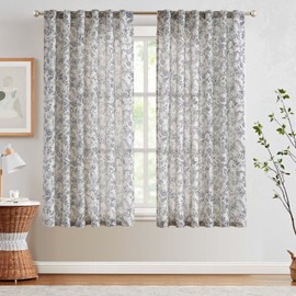 Lazzzy Linen Curtains Farmhouse Black Floral Print Curtains 63 Inches Long Back Tab Drapes for Living Room Bedroom Semi Sheer Patterned Country Vintage Curtains 2 Panels Set Rod Pocket Black on Beige