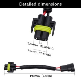 HUIQIAODS H11 H8 Ceramic Wiring Harness Female Adapter Socket Plug for Fog Light Headlight (H11 H8 Male and Female Connector)