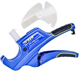 S&R Pipe Cutter with 2 Blades, Ratchet Pipe Cutters, Line Cutter for Plastic Pipes up to 42 mm (1 5/8 Inch) Made of PVC, CPVC, PE-X, PE, PP-R, Stainless Steel Blade HRC 54, Ergo Handles, Replacement