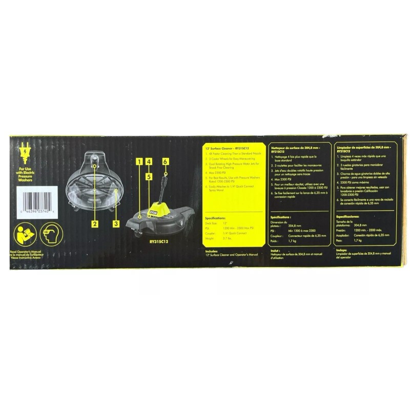 RYOBI 12" 3100PSI Electric Pressure Washer Surface Cleaner Attachment RY31SC312