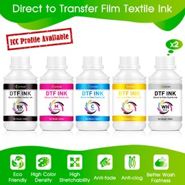 CenDale Premium DTF Ink 3000ML - DTF Transfer Ink for PET Film, Refill DTF Ink for Epson ET-8550, L1800, L800, XP15000, R2400, P400, P800, Heat Transfer Printing Ink Direct to Film (500ml x 6, CMYK W