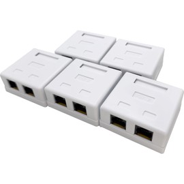 1051 Pk5 Integrated Cat6 Jack Two Port Wall Box - Surface mountable ethernet Box, Includes Integrated cat6 Punch Board & RJ45 Jack, Includes Screws and mounting Tape, White Color, Easy to Install