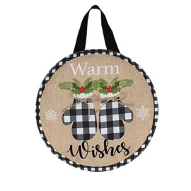 Checkered Mittens Winter Burlap Door Hanger Embroidered 13" x 20" Briarwood Lane