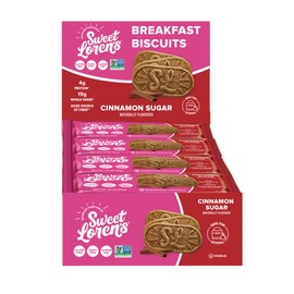 Sweet Loren's Vegan Breakfast Biscuits | Cinnamon Sugar | 4g Protein, 19g Whole Grains | Plant Based, Gluten Free, Dairy Free, Nut Free Snacks | Grab & Go 8 Pack (24 Total Biscuits, 1.6 ounce each)