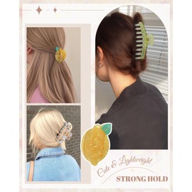 ACECHA 3 Pack Fruit Hair Claw Clips for Women, Non-slip Acrylic Cherry Strawberry Lemon Hairclips Cute Hair Claws for Styling for Spring Summer Party (Lemon)