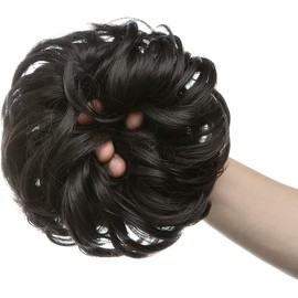 Moños Postizos, Messy Bun Hair Piece Grande Coleteros Pelo Mujer Postizos de Pelo Natural Rizado Ondulado Postizos Moño y Coletas Extensiones de Cabello, Moño Sintético Despeinado para Mujeres (Negro)