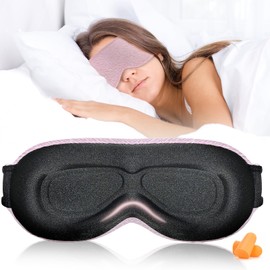 Grsta Sleeping Mask for Side Sleepers, 3D Total Light Blocking Eye Mask, Comfortable Sleeping Mask, Adjustable Elastic Band, with Deep Eye Sockets and Raised Nose Pads, Sleeping Masks for Travel, Pink