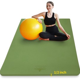 Hatha Yoga Large TPE Yoga Mat 6'x4'x1/2" Extra Thick Non-Slip Exercise Mat - for Yoga Pilates & Home Gym Workouts(Green)