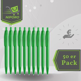 NIPORO Ballpoint Pen Black or Blue Pack of 50 Refill Blue Refillable (Green)