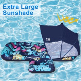 COOLCOOLDEE Inflatable Pool Float with UPF 50+ Sunshade Canopy,Extra Large Pool Lounger Float for Adult with Headrest,Cup Holder