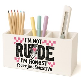 FISWAFY Sarcastic Funny Pen Pencil Holder for Desk, Sarcastic Office Gifts for Women Coworkers, Trendy Retro Checkered Work Humor Pencil Cup for Office Desk Accessories