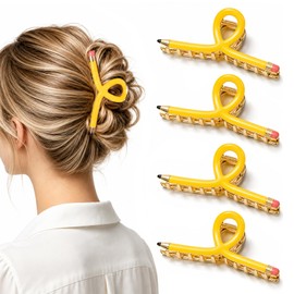 Pencil Hair Clips, 4 PCS Teacher Hair Clips, Metal Pencil Shaped Claw Clips for Thick Thin Hair, Back to School Teacher Gifts Fun Hair Accessories for Women, Teachers Appreciation Gifts, Yellow