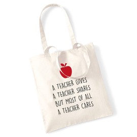 Flox Creative A teacher gives a teacher shares but most of all a teacher cares tote bag