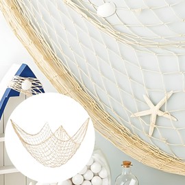 6 PCS Natural Fishnet Decor, Decorative Fishing Net with Cotton Hemp Rope, Mediterranean Style, Versatile Indoor and Outdoor Decor for Beach Themed Spaces, 39.4 x 78.7 in