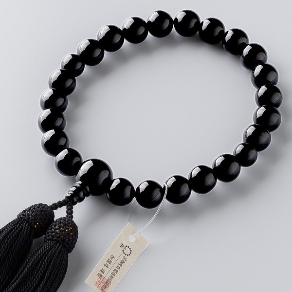 Buddaraya Takita Shoten Kyoto Prayer Beads for Men, Black Onyx, 22 Balls, Pure Silk Headed Tassels, Prayer Bag Included, Men's Prayer Beads for All Sects with Certificate