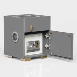 Smart Nightstand with Safe, Two-Drawer Multifunction LED Nightstand Modern End Table with 3 Color LED, Wireless Charging Station Bedside Table for Bedroom(Dark Gray)