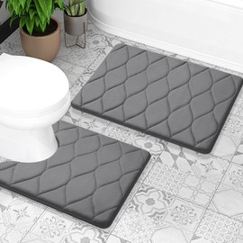 Colorxy Memory Foam Bath Mat Set, Non Slip Super Water Absorption Soft Bathroom Rugs, Thick, Dry Fast, Machine Washable for Bathroom Floor Mat, 32''x20''+24''x20'', Dark Grey